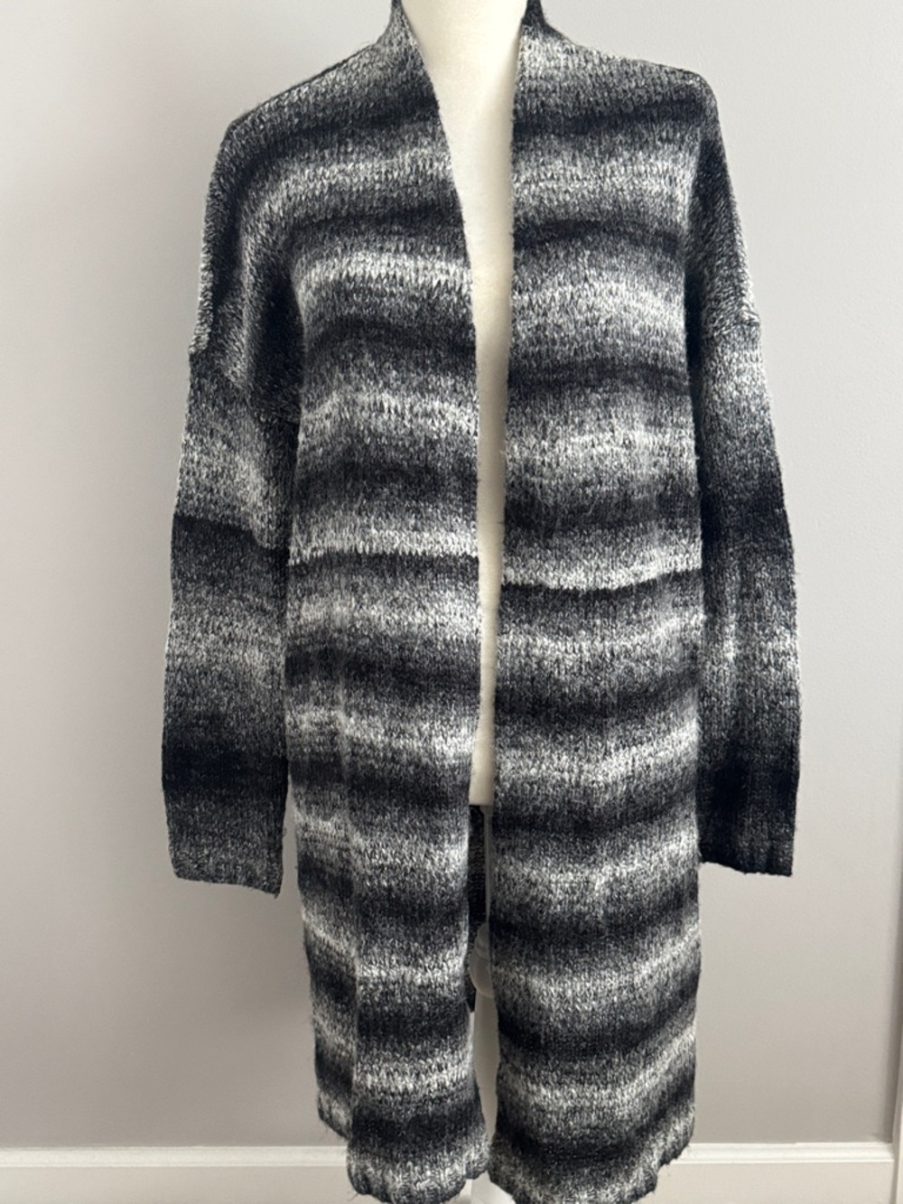 Sonoma Gray & Black Striped Open Cardigan